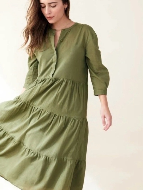 Jenni Kayne Dresses & Skirts - Jenni Kayne James Tiered Dress XS Moss Green Cotton Linen Midi A-Line